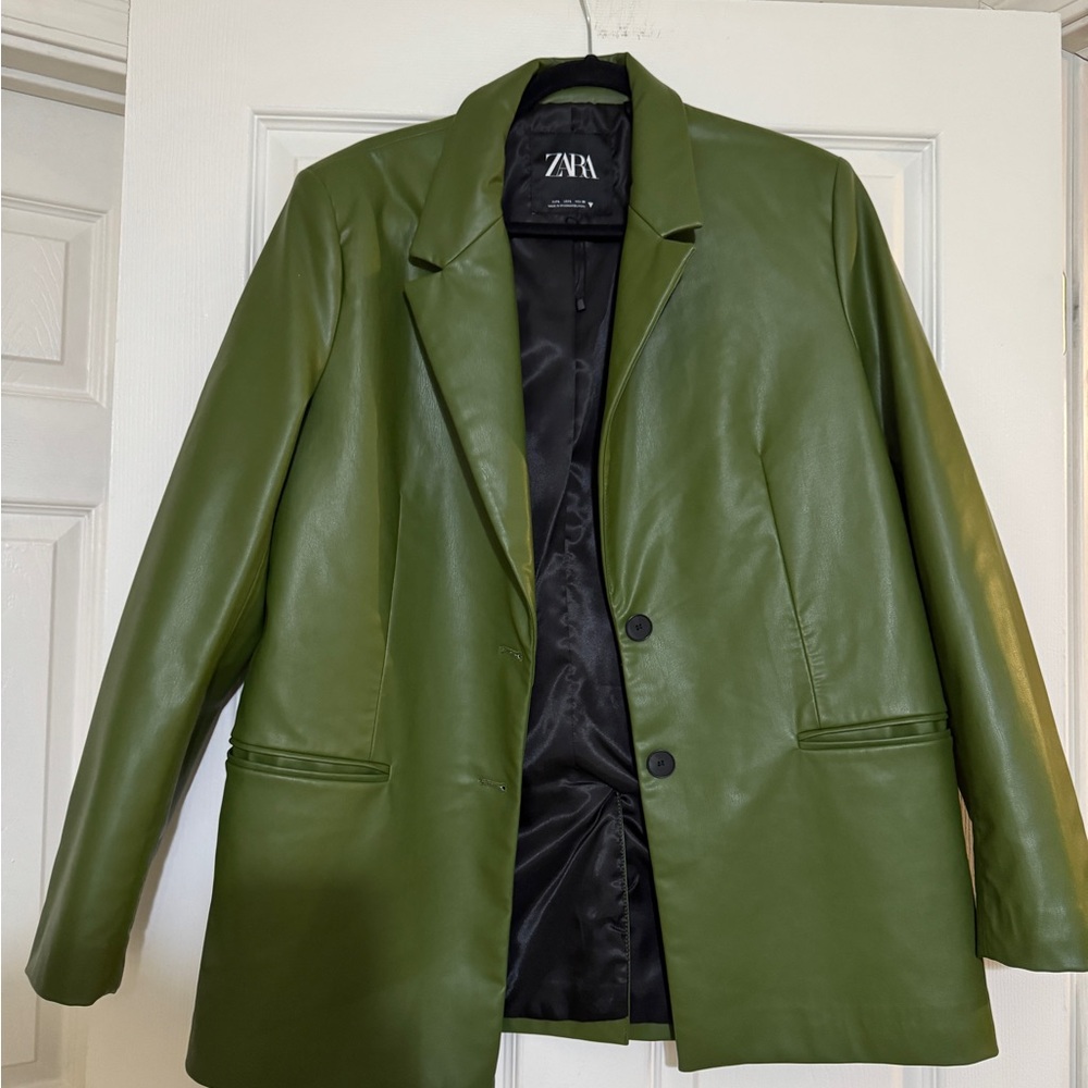 Zara Olive Green Leather Jacket